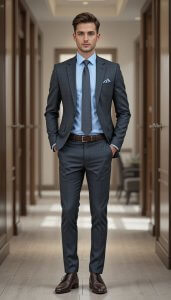 Clean shoes, like loafers, help complete the outfit. Women can wear blouses, simple dresses, knee-length skirts, or tailored trousers.